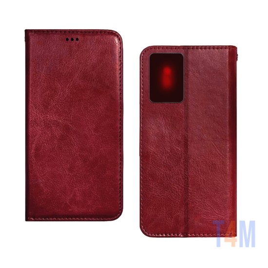 Funda Abatible de Cuero con Bolsillo Interno para Oppo A77 5g/A57 5g/A77s Rojo